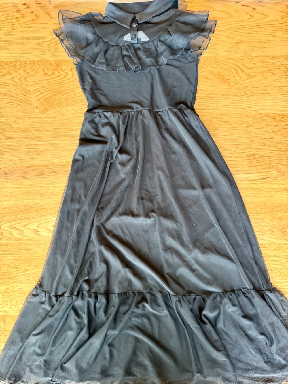 H&M Girl's Back to School, Halloween Ruffled Mesh Midi Black Dress Collar Detail